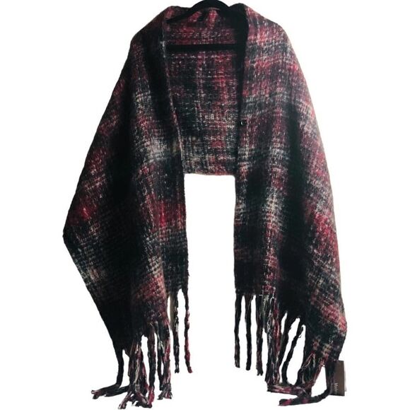 Modena Plaid Fringe Blanket Scarf - Picture 1 of 6